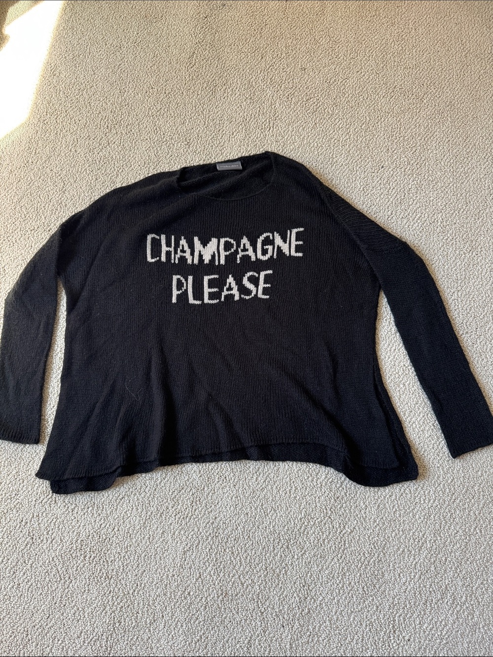 Wooden Ships Black Sweater with 'Champagne Please' Cream Lettering - Picture 3 of 3